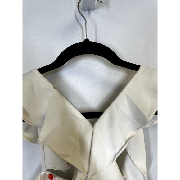 ML MONIQUE LHUILLIER Ruffle Halter Wide Leg Jumpsuit in White Size 6 $495 - Picture 4 of 16